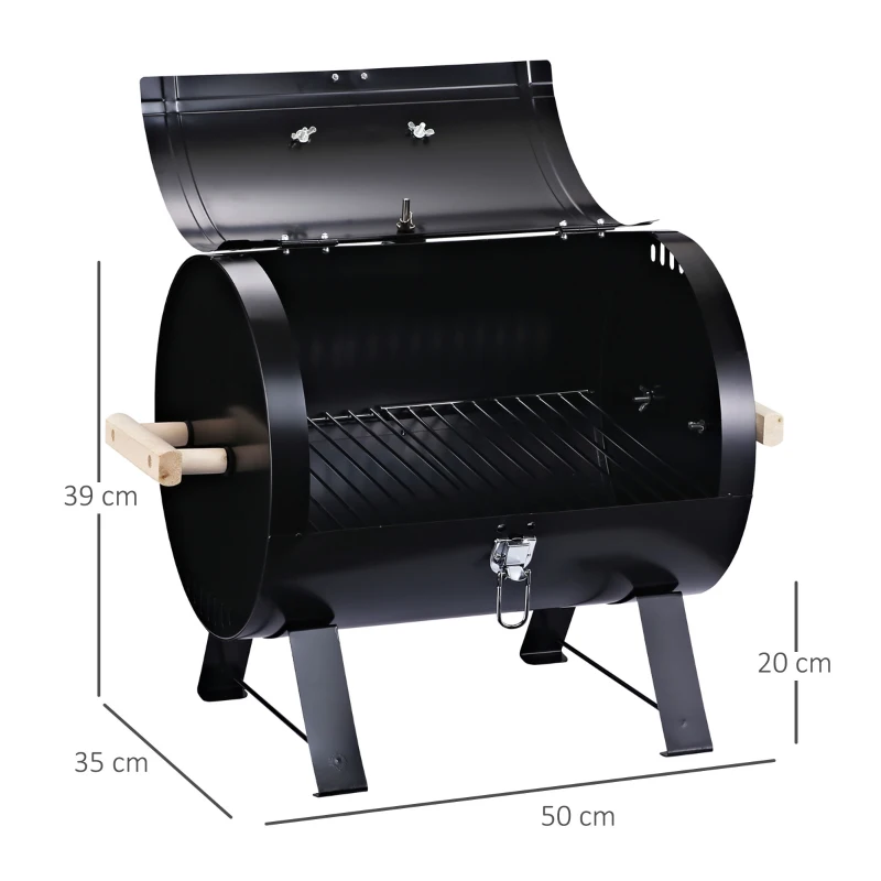 Outsunny Barbecue a Carvão de Mesa Compacta com Termômetro e Alças para Jardim Exterior Campismo 50x35x39 cm Preto
