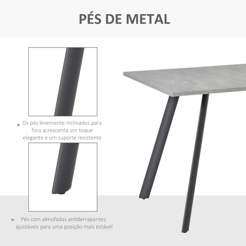 HOMCOM Mesa de Sala de Jantar Retangular Estilo Industrial com Pés de Metal e Almofadas Ajustáveis 120x80x76cm Cinza