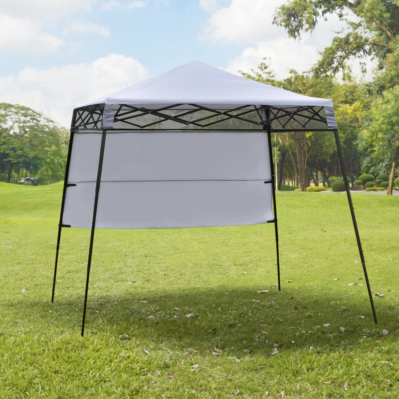 Outsunny Tenda Dobrável 220x220x208cm com Proteção UV Altura ajustável de 2 niveis Tecido Oxford estrutura de aço com Lateral e Bolsa de Transporte Branco