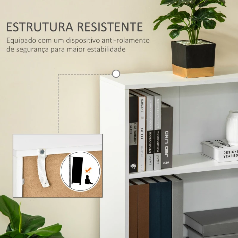 HOMCOM Estante para Livros com 3 Compartimentos de Armazenamento Livros Plantas para Sala de Estar Estúdio Dormitório 62,2x24x102,4cm Branco