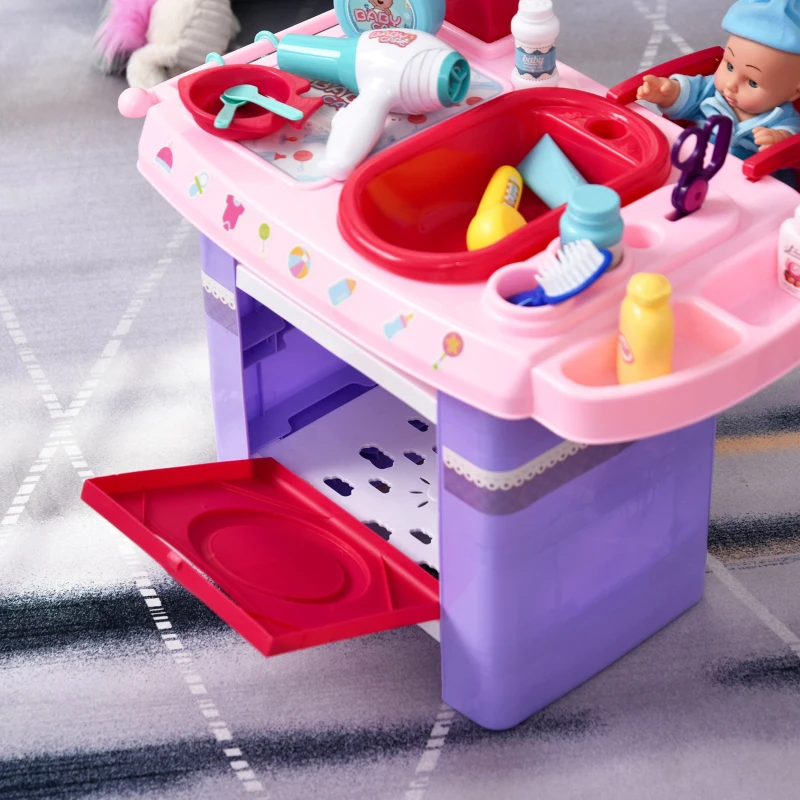 HOMCOM Conjunto médico infantil, conjunto médico de brinquedo, conjunto de simulação de enfermagem para crianças acima de 3 anos, 28 peças, brinquedo educacional 52 x 30,5 x 72cm rosa