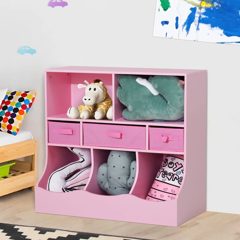 HOMCOM Organizador de prateleira para brinquedos Livros Rack de armazenamento Quarto infantil 3 níveis 8 caixas