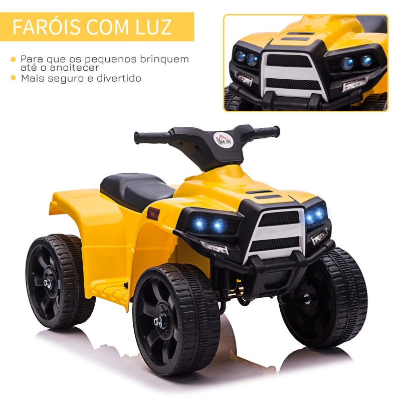 HOMCOM Quadriciclo Elétrico para Crianças de 18-36 Meses  Bateria 6V Faróis Buzina Velocidade 0-3km/h Avanço e Recuo 65x40x43cm Amarelo
