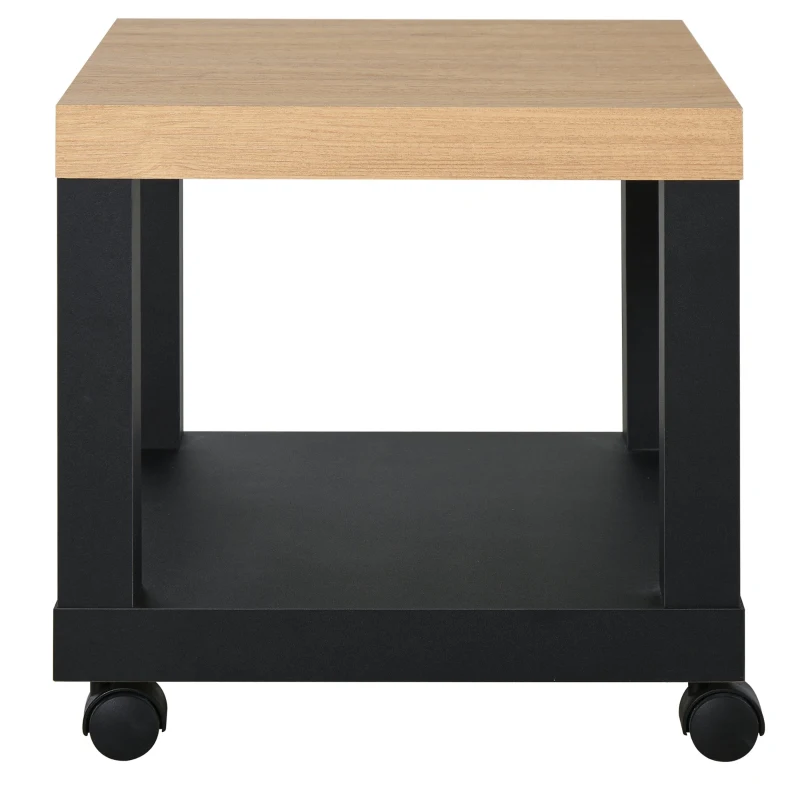 HOMCOM Mesa de Apoio para sofá mesa lateral com prateleira aberta Rodas 40x40x40 Preto e Madeira