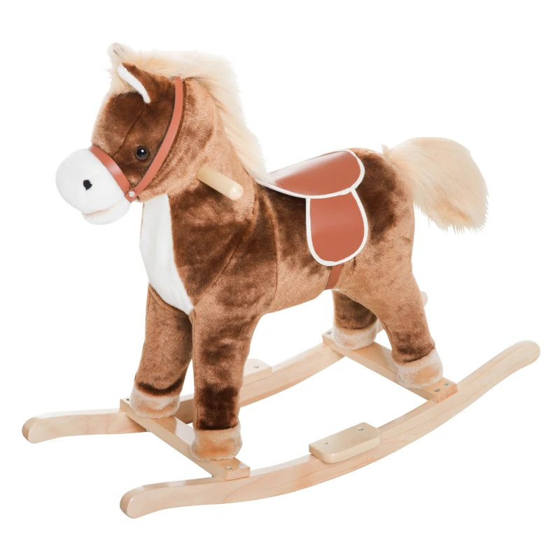 HOMCOM Brinquedo De Pelúcia Caballito  Gangorra de Cavalo Brinquedo de Baloiço de Madeira para Crianças +3 Anos 74x33x62cm