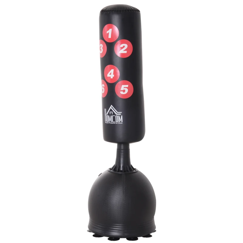HOMCOM Saco de Boxe de Pé 165cm Sacos de Chão com Suporte para Preencher de Água ou Areia para Adultos e Crianças Preto