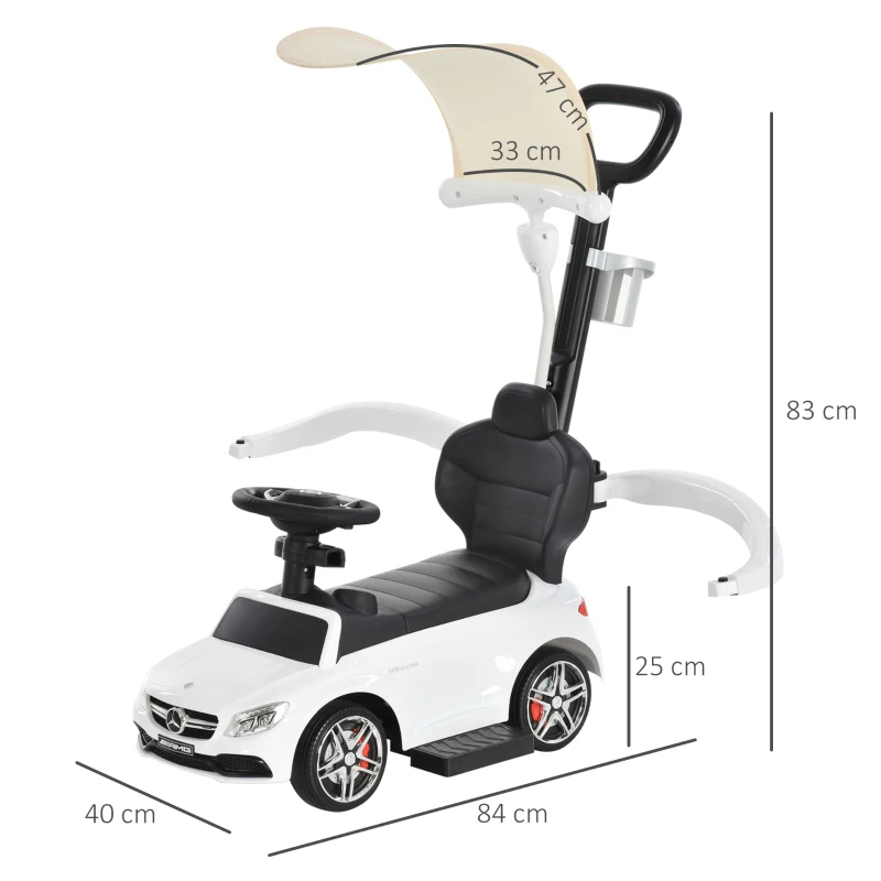 HOMCOM Carro andador para crianças acima de 1 ano Desenho 3 em 1 com buzina e capuz e suporte para copos 84x40x83 cor Branco