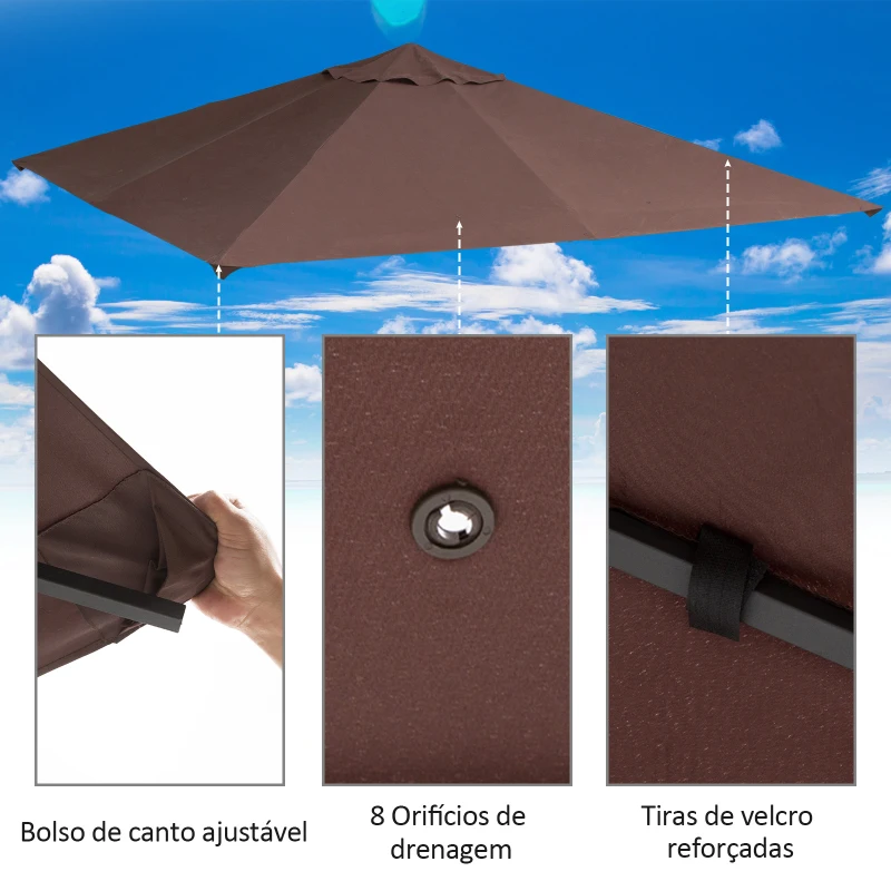 Outsunny Toldo de substituição de 3 x 3 m para barraca de jardim gazebo ao ar livre com 8 orifícios de drenagem e ventilação marrom
