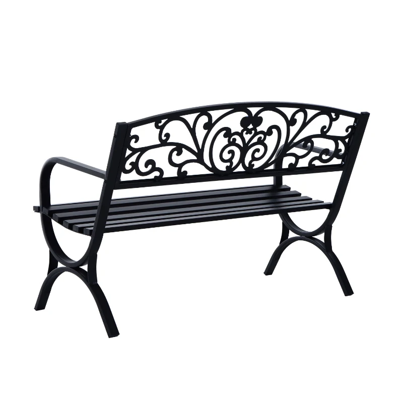 Outsunny Banco de jardim de 2 lugares Banco de terraço de ferro com design clássico 127x60x85cm Preto