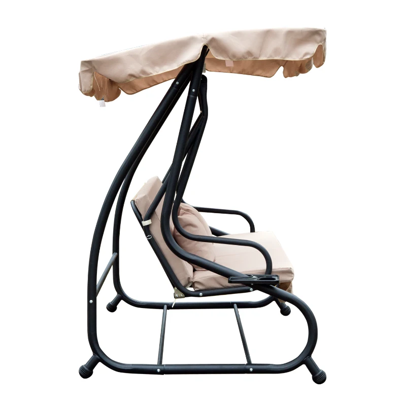 Outsunny Baloiço de Jardim de 3 Lugares Convertível em Cama com Teto Ajustável Suporte para Bebida para Terraço Balcão Exterior Carga Máxima 340kg 200x120x164cm Bege