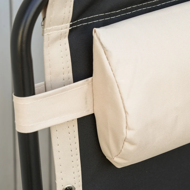 Outsunny Espreguiçadeira dobrável e reclinável de aço com apoio de cabeça removível Suporte para copos e apoio de braços para jardim externo 90x75x110 cm Bege