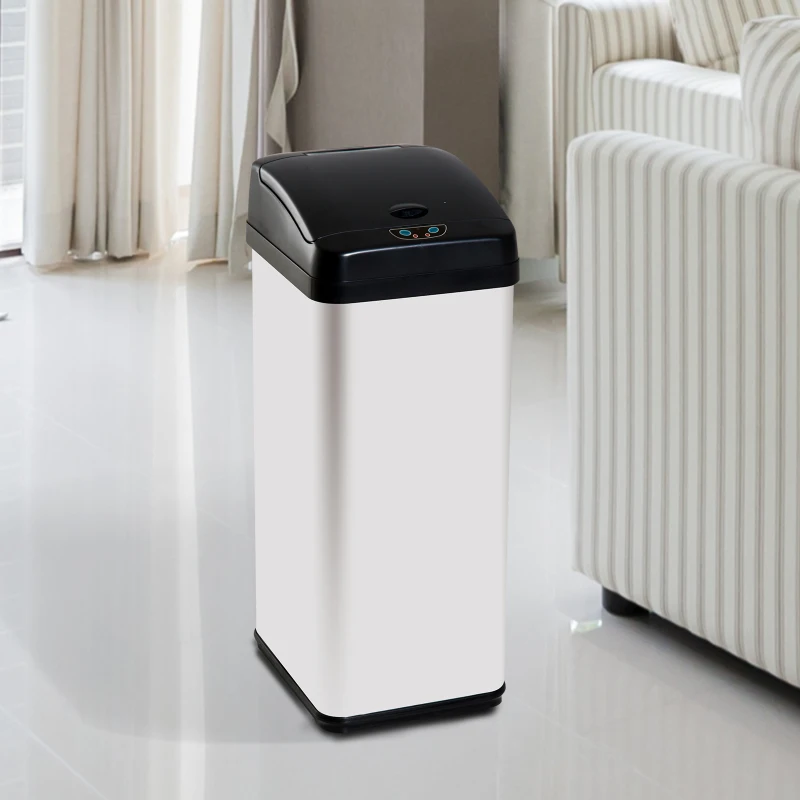 HOMCOM Caixote do Lixo, Reciclagem Balde do Lixo Abertura Automática Sensor para Cozinha, Quarto 48L Aço Inox
