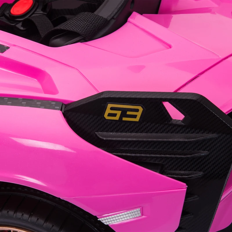HOMCOM Carro Elétrico Lamborghini SIAN 12V para Crianças de 3-8 anos com Controle Remoto Abertura da Porta Música MP3 USB e Faróis 108x62x40cm Rosa