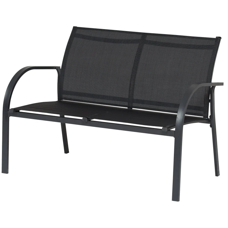 Outsunny Conjunto de móveis de jardim para interior e exterior em aço e vidro Quatro peças: 1 mesa, 2 poltronas e 1 sofá 65x110x78cm Preto