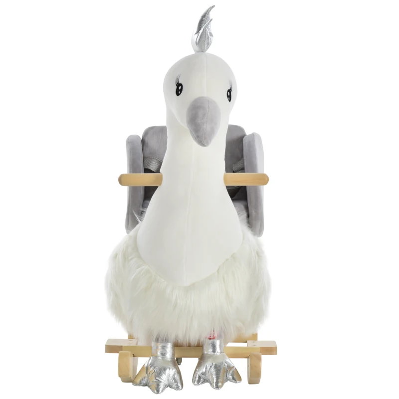 HOMCOM Cavalo Baloiço para Bebés com Forma de Cisnei com Sons Apoio para os Pés e Cinto de Segurança 60x33x59 cm Branco e Cinza