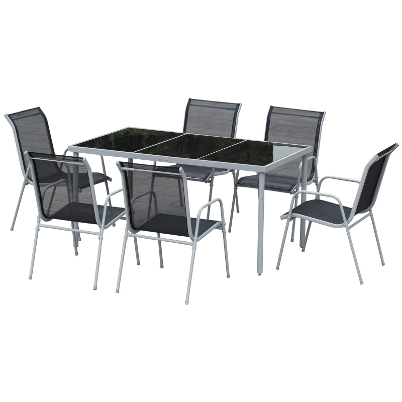 Outsunny Conjunto de móveis de jardim de 7 peças em aço 150x90x72cm Preto