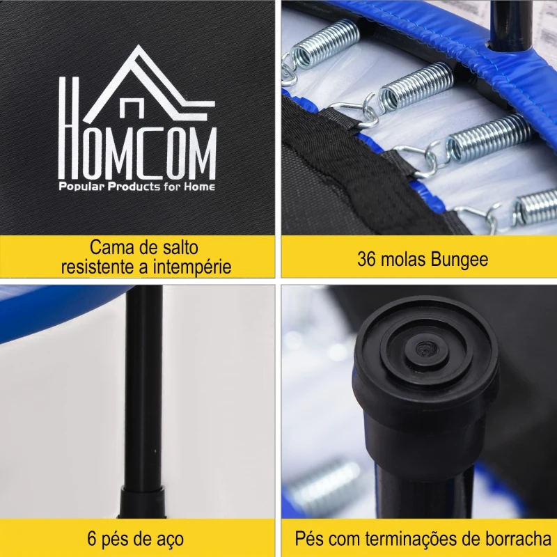 HOMCOM Cama Elástica Fitness Ø100cm Trampolim de Aço com 36 Molas Protetor de Borda Incluido para Treinamento Interior Carga 100kg Preto e Azul