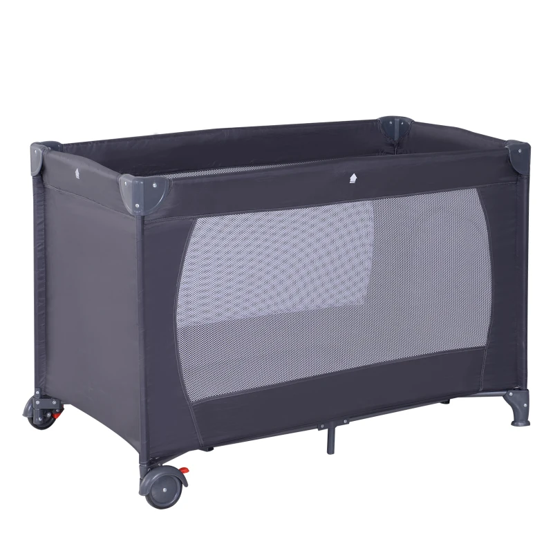 HOMCOM Berço de Viagem Dobrável Parque para Bebés com Rodas Carga Até 20kg Porta com Zíper Saco de Transporte Acolchoado 120x60x75cm