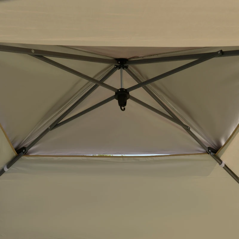 Outsunny Tenda dobrável 3,96x3.96 m com telhado duplo altura ajustável com bolsa de transporte de aço tecido Oxford Proteção UV para festas, casamentos Cáqui e café