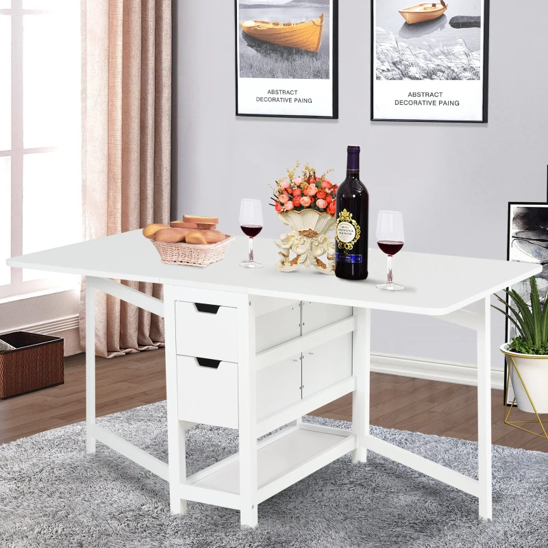 HOMCOM Mesa de jantar extensível com 2 gavetas 1 prateleira Carga 50 kg 150x80x74 cm Branco