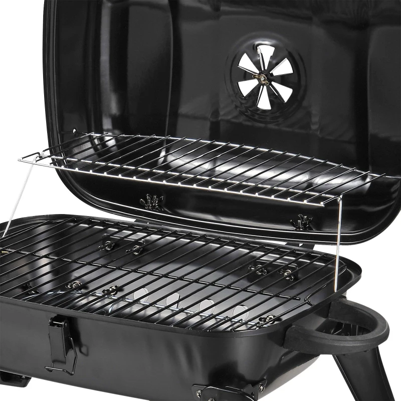 Outsunny Barbecue a Carvão Portátil Barbecue a Carvão de Mesa Compacta para Jardim Exterior Campismo 59x43x39 cm Preto