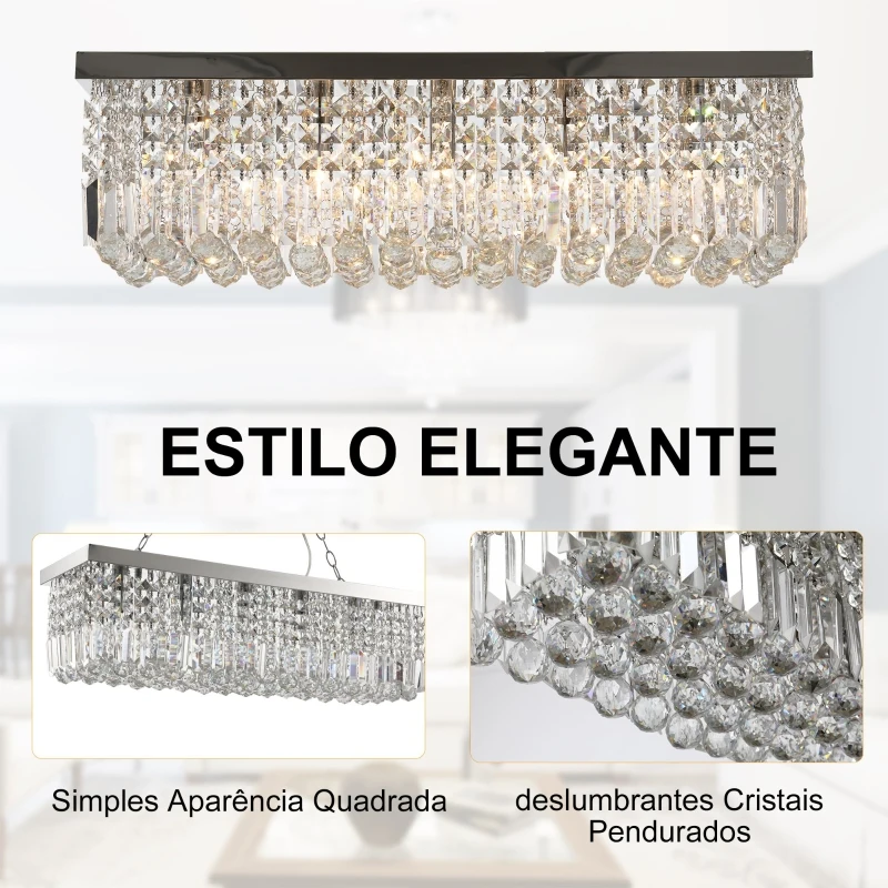 HOMCOM Lâmpada de teto de cristal K9 5 luzes máx. 40W Moderna e elegante 80x25x23 cm Prata