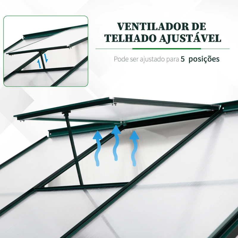 Outsunny Estufa de Policarbonato com Telhado Ajustável Resistente a UV para Jardinagem 192x125x221 cm Transparente e Verde