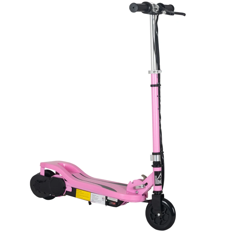HOMCOM Trotinete Elétrico Dobrável Suporta até 50kg com Altura Ajustável Scooter Elétrica com Interruptor de Inicio e Freios 75x36x82-93cm Rosa