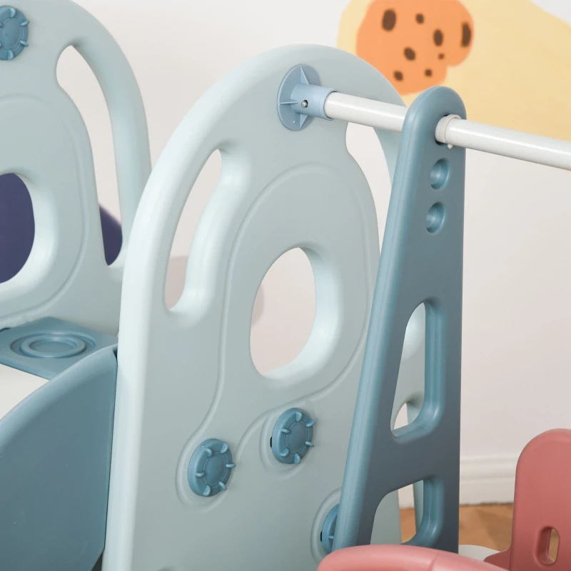 HOMCOM Escorrega Infantil com Baloiço e Cesta de Basquetebol 3 em 1 para Crianças acima de 18 meses com Assento Ajustável Centro de Atividades para Interior e Exterior 145x190x97cm Multicor