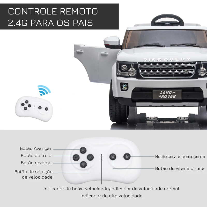 HOMCOM Carro Elétrico para Crianças de 3-6 Anos com Licença de Land Rover Controle Remoto 102,5x69x55,4 cm Branco