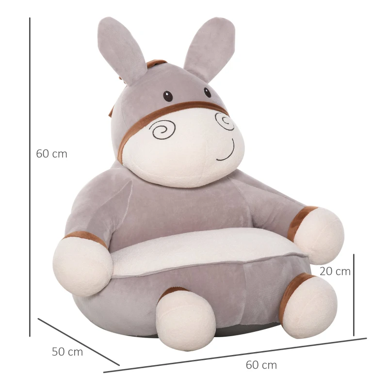 HOMCOM Mini sofá infantil para crianças acima de 18 meses em forma de burro com assento acolchoado 60x55x60cm cinza
