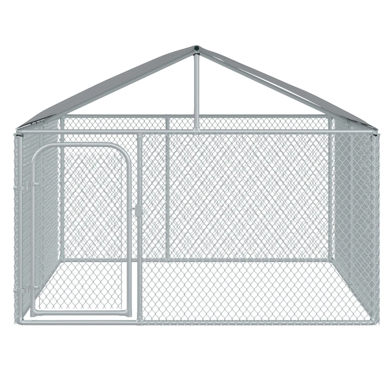PawHut Canil de Exterior com Toldo Gaiola para Animais de Estimação de Metal Galvanizado com Fechadura para Jardim Pátio 230x230x172cm Prata