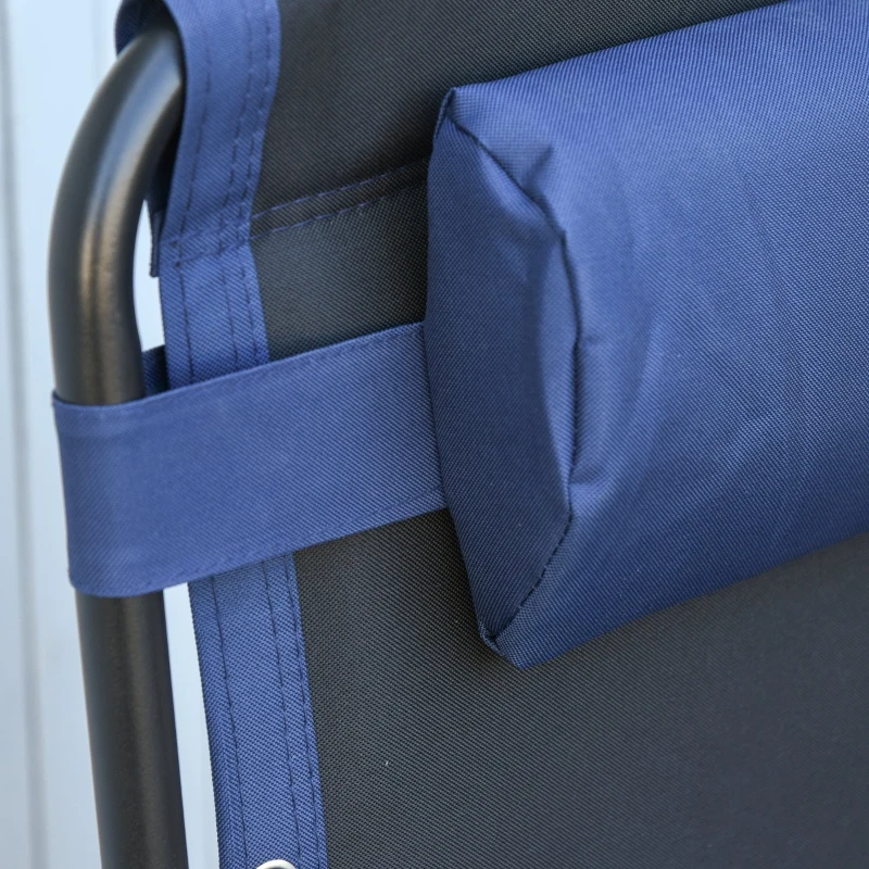 Outsunny Espreguiçadeira dobrável e reclinável de aço com apoio de cabeça removível Suporte para copos e apoio de braços para jardim externo 90x75x110 cm Azul