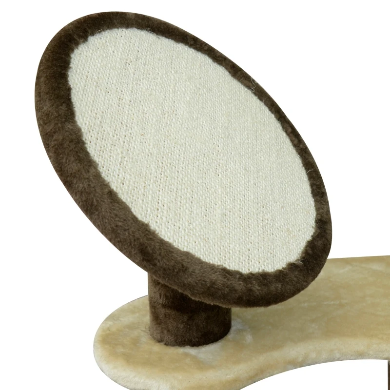 PawHut Árvore Arranhador para Gatos Grande Altura 153cm Torre de Escalada para Gatos com Caverna Redes Plataformas Postes Arranhadores de Sisal e Bola Suspensa Marrom e Bege