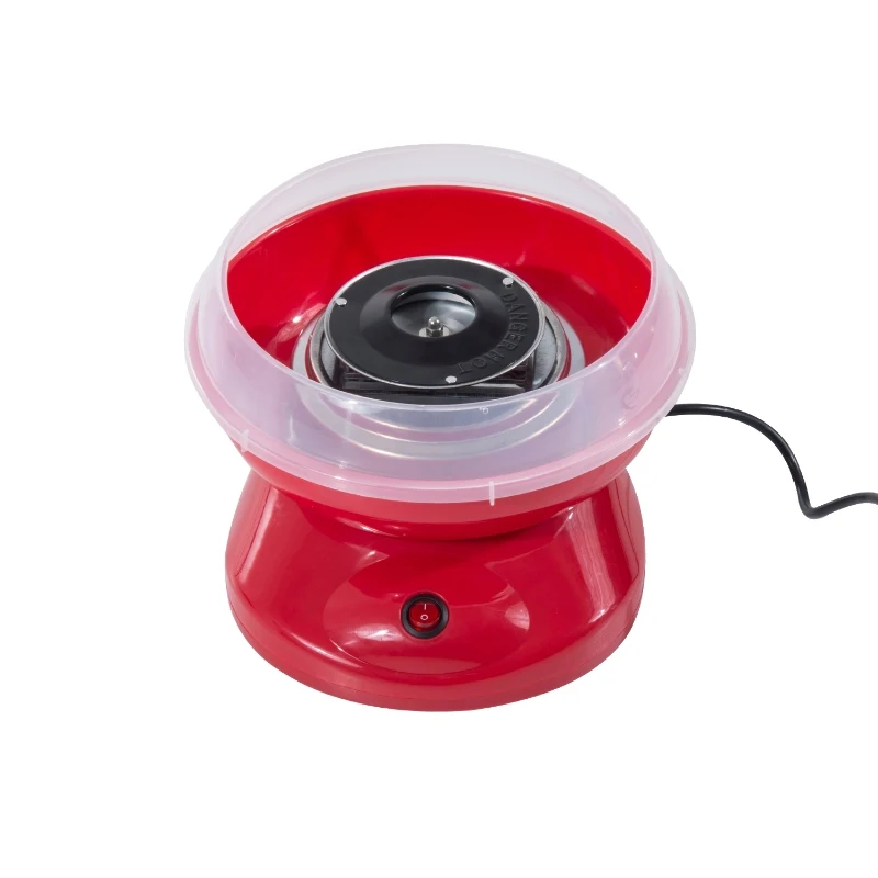 HOMCOM Máquina de Algodão Doce Potência 450W-550W Doce com Colher Medidora e 10 Palitos de Bambu 27x26x18cm Vermelha