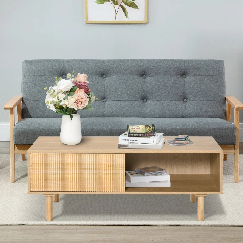 HOMCOM Mesa de Centro Moderna Mesa de Centro com 2 Compartimentos para Sala de Estar 110x50x41,5cm Madeira Natural