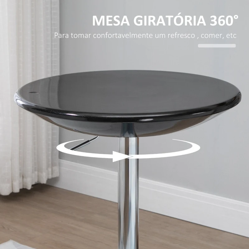 HOMCOM Mesa de Bar com Altura Regulável Giratória 360° com Base Redonda Mesa Alta de Aço Moderna para Cozinha Sala de Jantar Cafeteria 61x61x76-97cm Preto