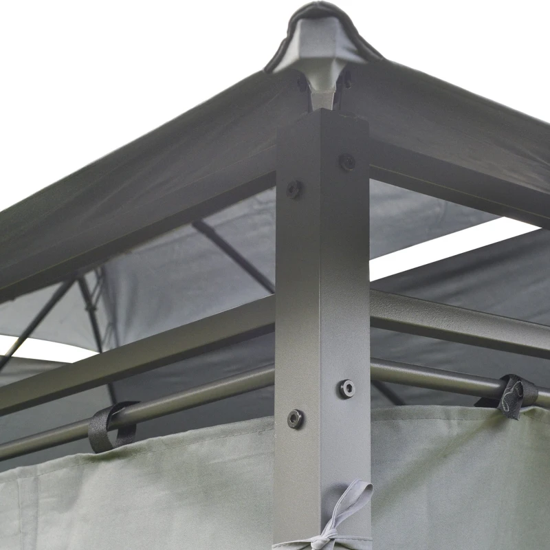 Outsunny Pérgola de Jardim com Estrutura de Aço Teto Duplo 6 Cortinas Laterais 8 Orifícios de Drenagem 300x400x280 cm Cinza