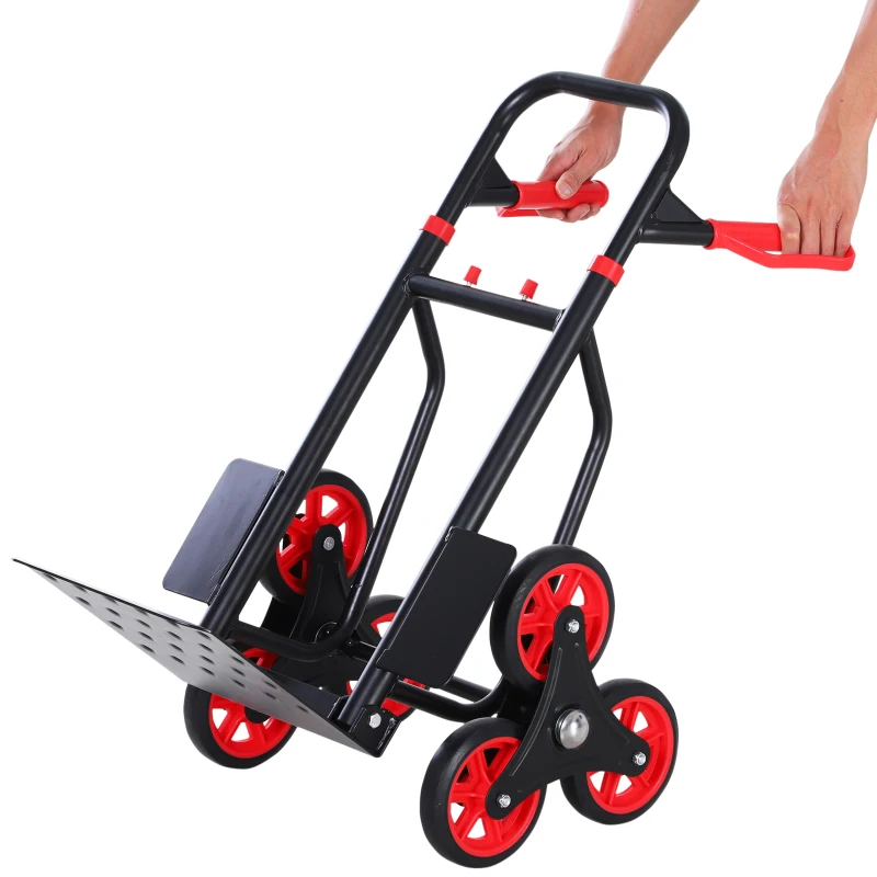 DURHAND Carrinho de mão de escada dobrável portátil carga 120 kg 60x45x109cm Vermelho e Preto