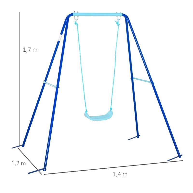 Outsunny Baloiço de Metal para Crianças acima de 3 Anos Conjunto de Baloiço com Assento e Corda Infantil para Pátio Jardim Carga Máx. 30 kg 140x120x170 cm Azul