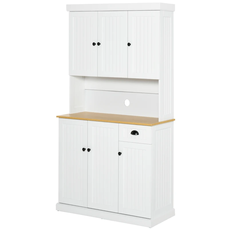 HOMCOM Armário de Cozinha Armário Organizador com 7 prateleiras e uma gaveta removível 4 portas com prateleiras ajustáveis ​​101x39x180 cm Branco