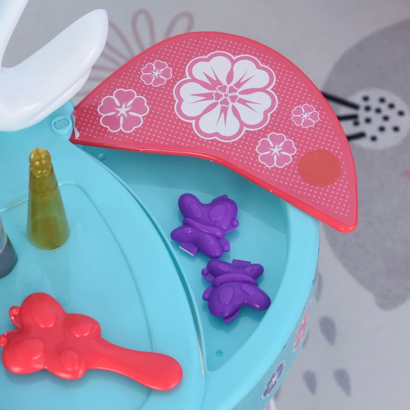 HOMCOM  Penteadeira com banquinho Função de música Luzes para crianças acima de 3 anos Inclui 29 peças penteadeira de brinquedo infantil 49,5x23,5x69,5 cm azul