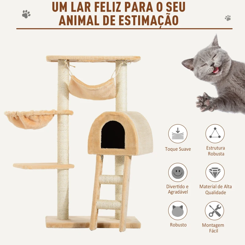 PawHut Árvore raspador para Gatos com Poste  Plataforma Veludo Sisal Natural - 55x30x100cm