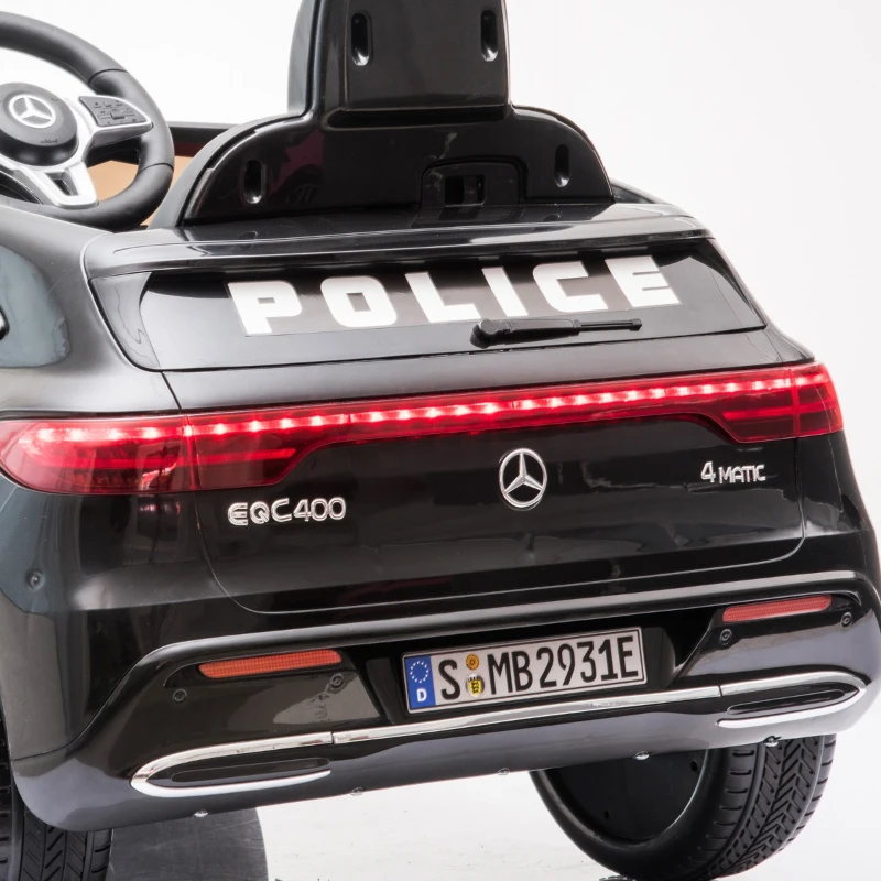 HOMCOM Carro de Polícia Elétrico para Crianças acima de 3 anos Mercedes EQC Bateria 12V com Controle Remoto Dupla Abertura 106x68x53 cm Preto