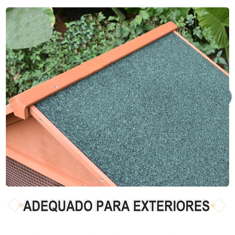 PawHut Casa para Coelhos de Madeira Coelheira para Exterior Teto de Tela de Asfáltica 144x64,5x100 cm Madeira