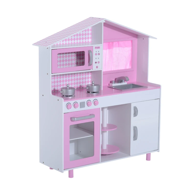 HomCom Cozinha Madeira Jogo para crianças +3 Anos Rosa110x32.5x99cm