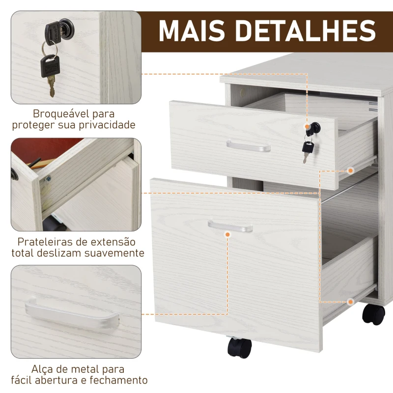 Vinsetto Bloco de Gavetas de Madeira Móvel para Arquivos de Escritório com 2 Gavetas para Escritório Secretaria 41x39x58cm Branco