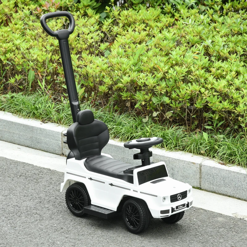 HOMCOM Carro de Passeio Carro Andador para Crianças acima de 12 Meses Mercedes G350 com Buzina Capô Removível Encosto e Suporte de Proteção 85,5x40,5x95cm Branco