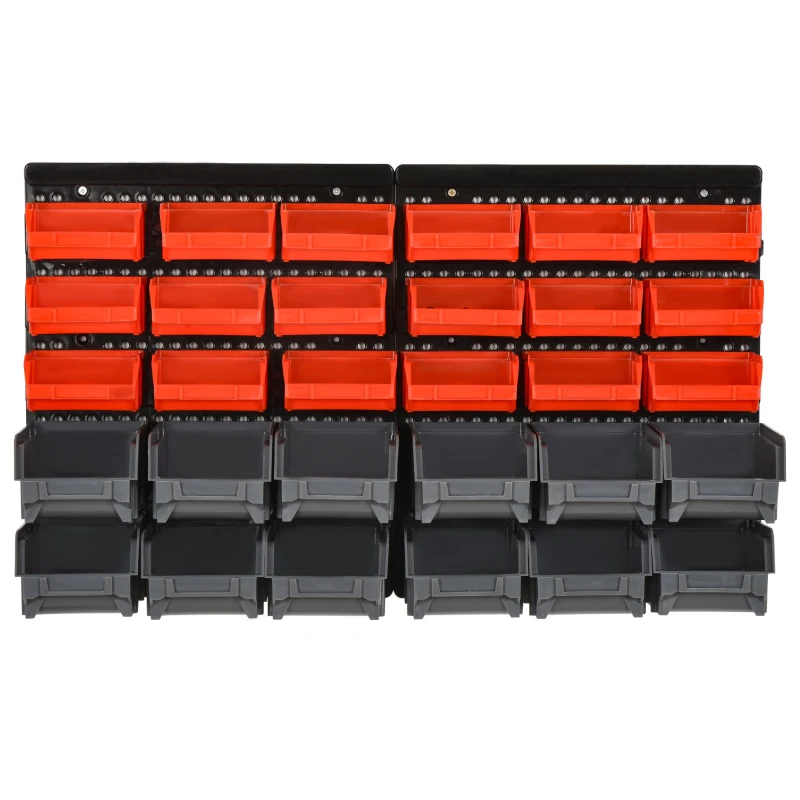 DURHAND Organizador de Ferragens para Parede com 30 Caixas de 2 Tamanhos Diferentes 37,5x18x63 cm Vermelho e Cinza