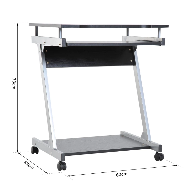 HOMCOM Mesa para Computador Secretária para Computador para Casa Escritório em Forma de Z Mesa Compacta com Rodinhas 60x48x73 cm Cor: Preto